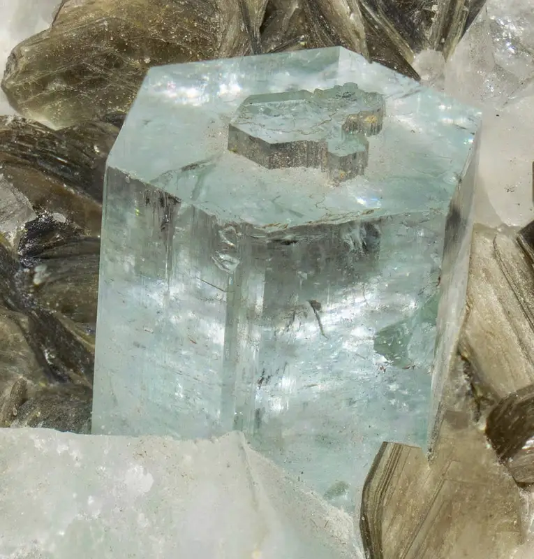 Aquamarine crystals on a muscovite matrix