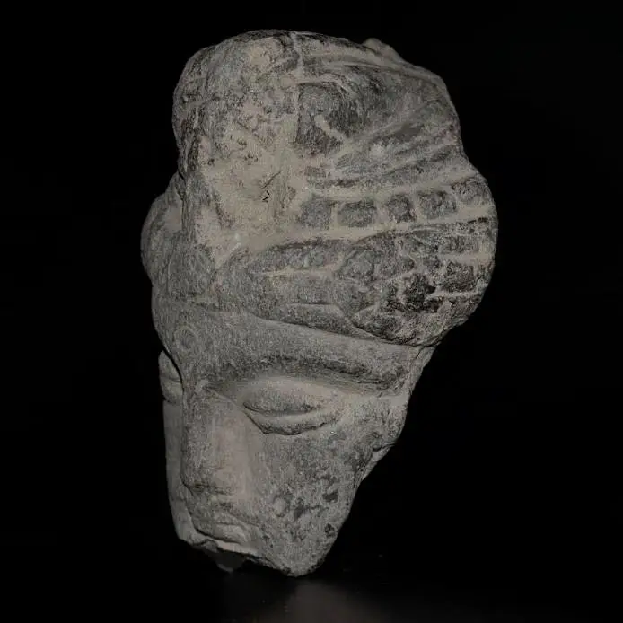 A carved schist head from the Treasures of Pakistan archive